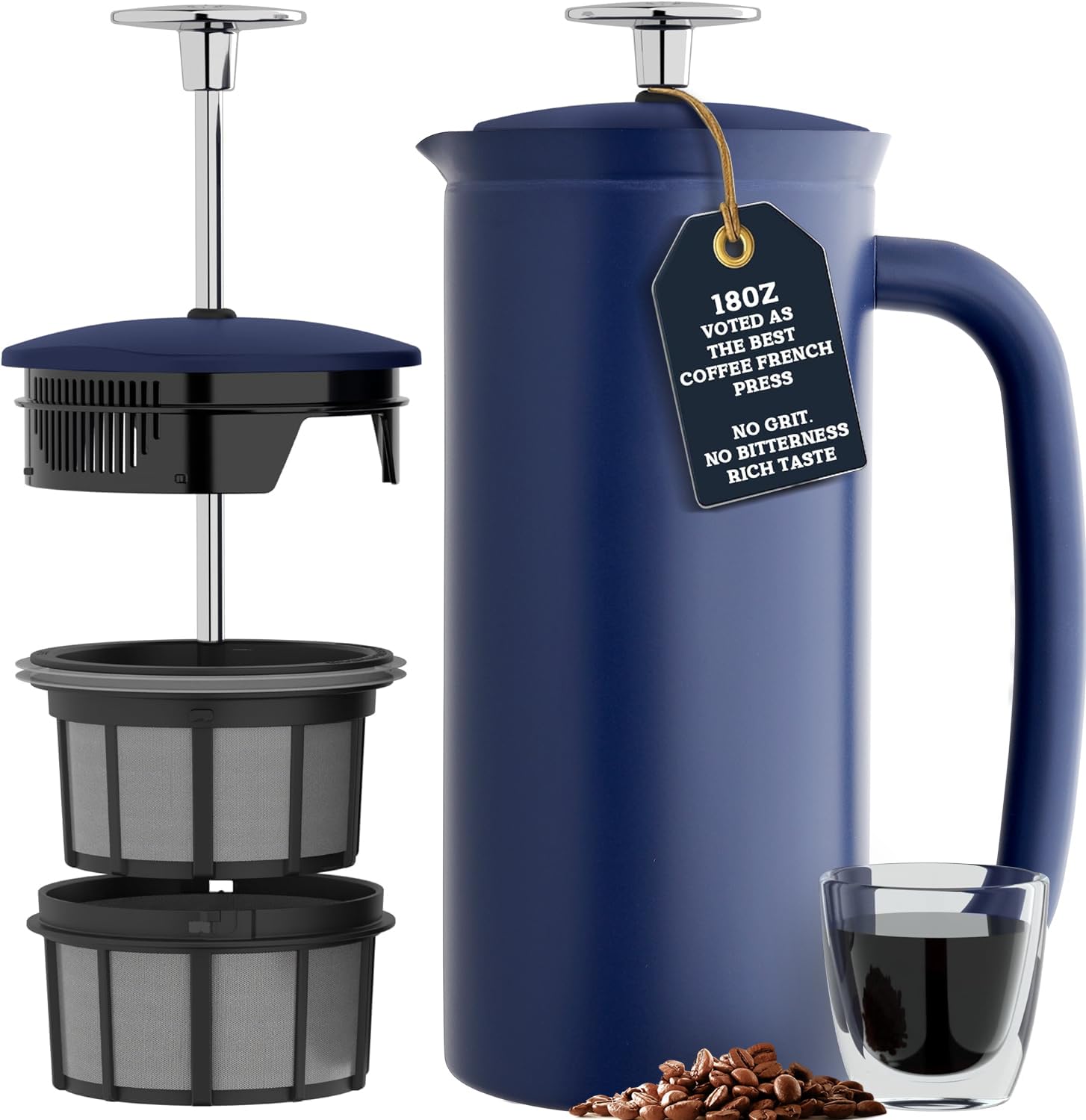 ESPRO P7 Cafetera de Embolo Acero Inoxidable, 530 ml, Azul | Acero inoxidable azul, aislamiento al vacio, doble microfiltro patentado, cafe sin posos