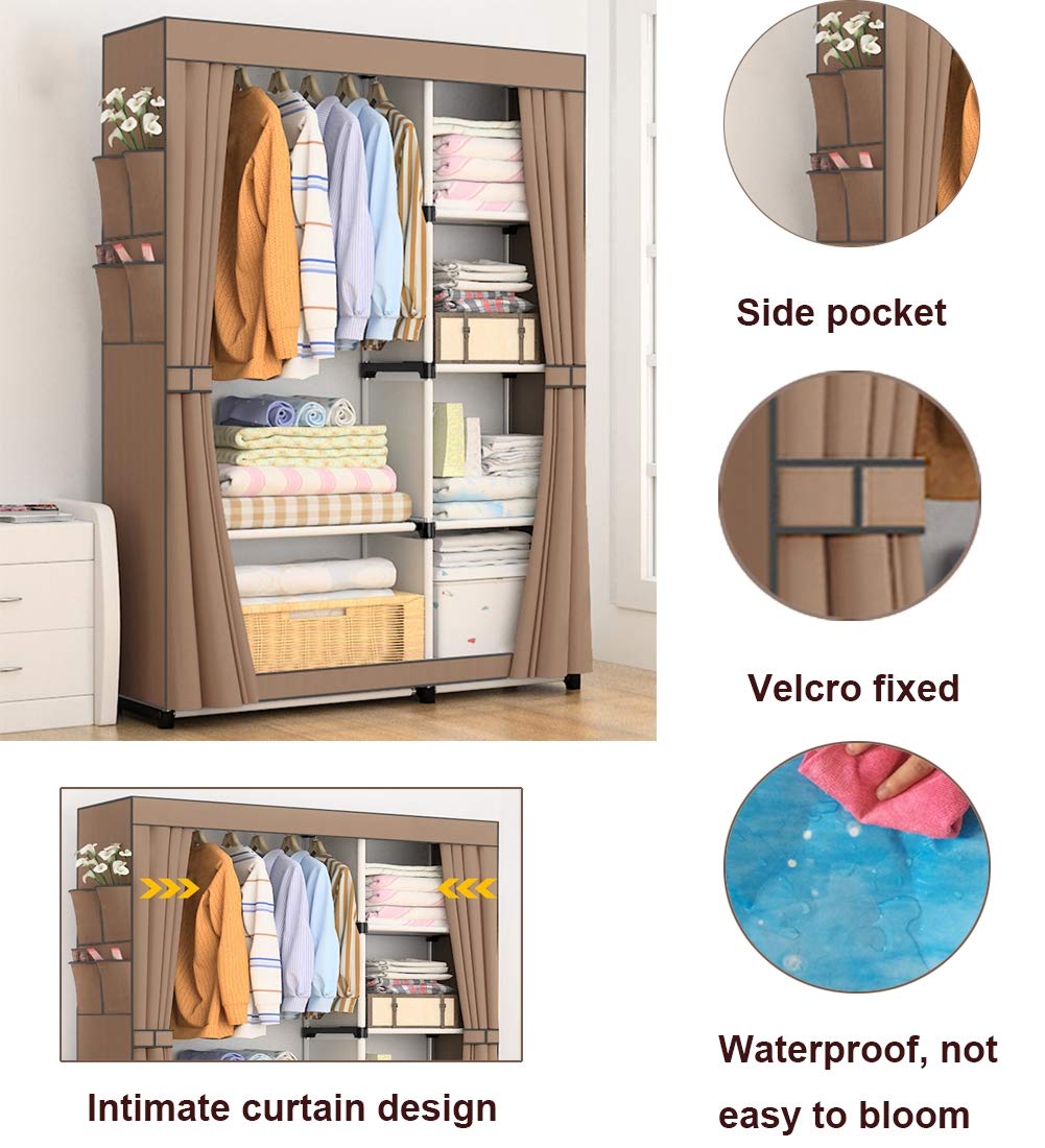 Kleiderschrank Stoffkleiderschrank Faltschrank Wäscheschrank Mit Kleiderstange Mit Hochrollbare Türen Garderobenschrank Mit Reißverschluss Kleiderstange Kleideschrank Textilschrank,E
