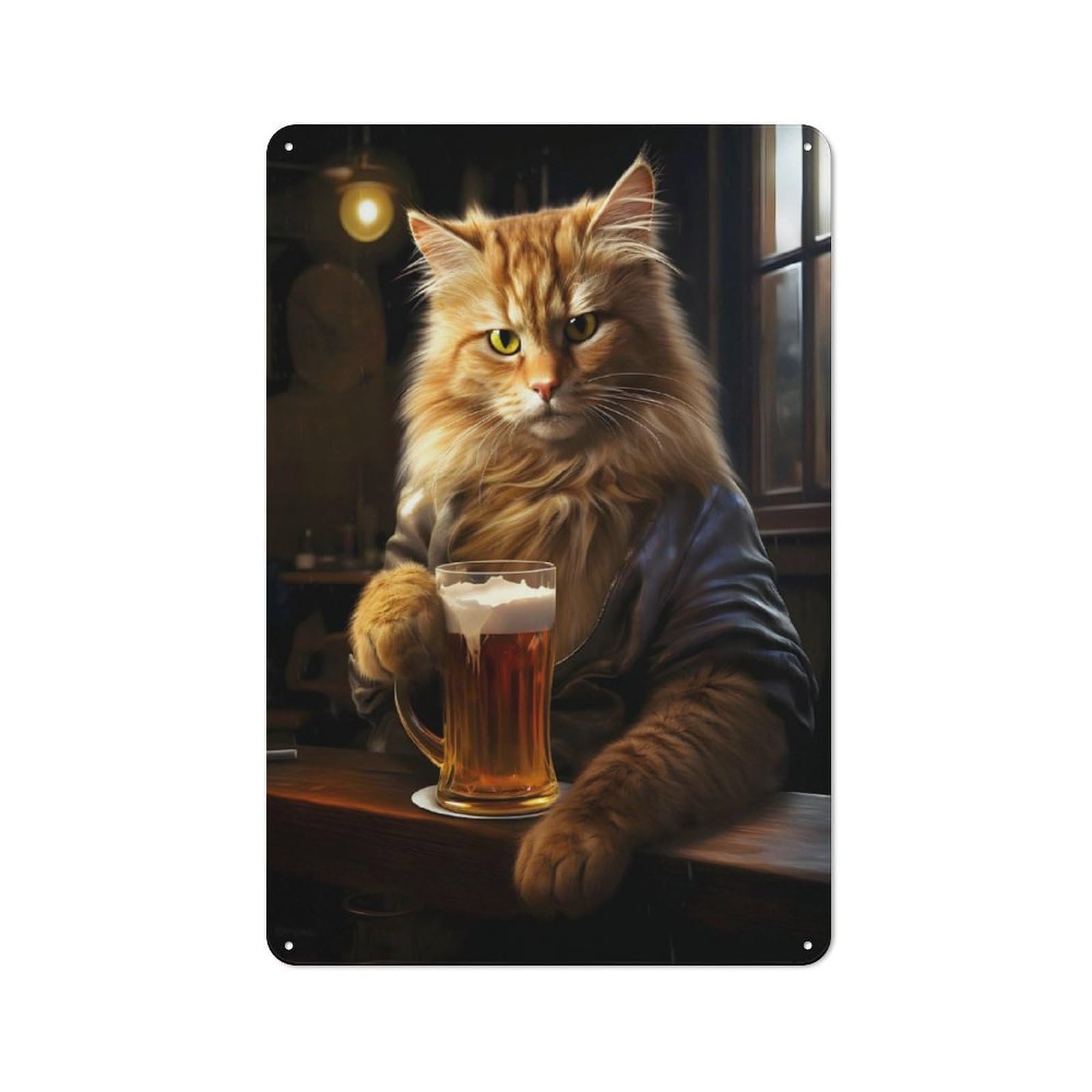 Junmoney Funny Cat On Tavern Table 30X20cm Retro Metal Plaque With For Garage Or Workshop, Housewarming Present For People Styling Garage And Workshop