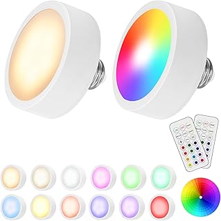 AIBOO LED Puck Lights with Remote，Battery Powered RGB Puck Light for E27 Chandelier,Dimmable Puck Light for Table Lamp，Cup…