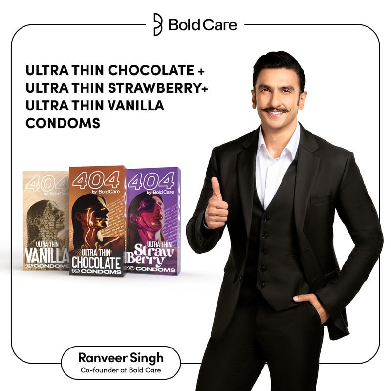 Image of Bold Care 404 Super Ultra Thin Vanilla Flavored Condoms + Bold Care 404 Super Ultra Thin Chocolate Flavored Condoms + Bold Care 404 Super Ultra Thin Strawberry Flavored Condoms - Combo pack - 30 Pcs