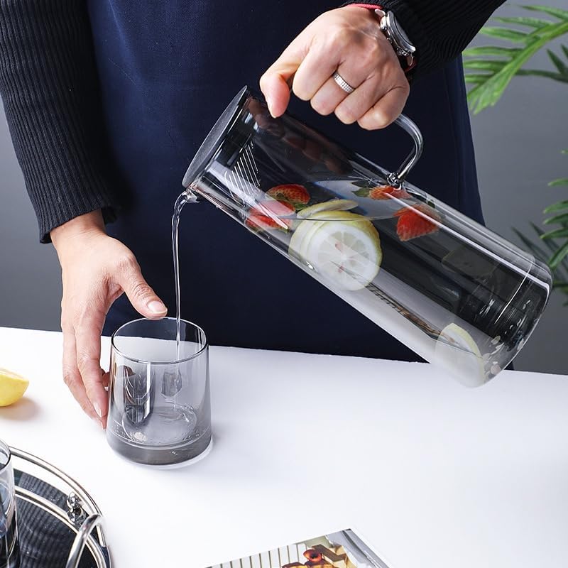 Image of Martvia Premium Juice and Water Black Glass Pitcher jug with Lid 1.8 Liter Romantic Style jugs with Handle Pitcher for Serve,Milk, Lassi, Cocktail, Ideal for Gift Beverage Carafes (NP - 03)
