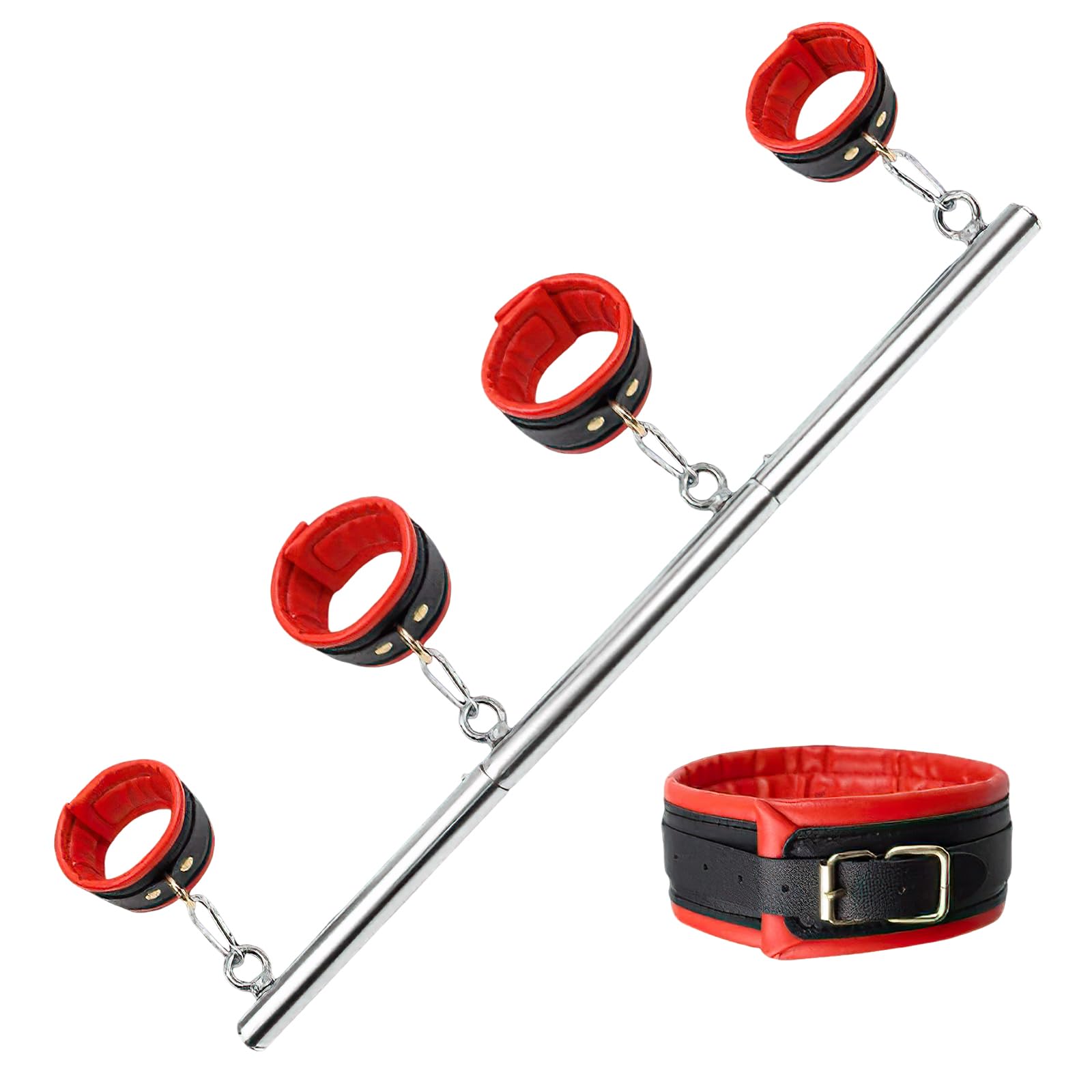 HoldOneLight Adjustable Spreader Bar Kit with Neck Brace, Silver Bar Fitness Training Bar, Portable Workout Spreader Bars for Home Fitness — image 1