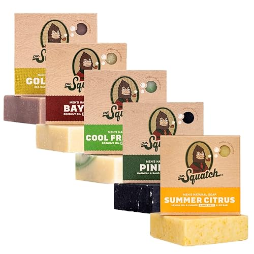 Dr. Squatch Jabón de barra totalmente natural para hombres, paquete variado de 5 barras, cítricos de verano, aloe fresco fresco, musgo dorado, ron