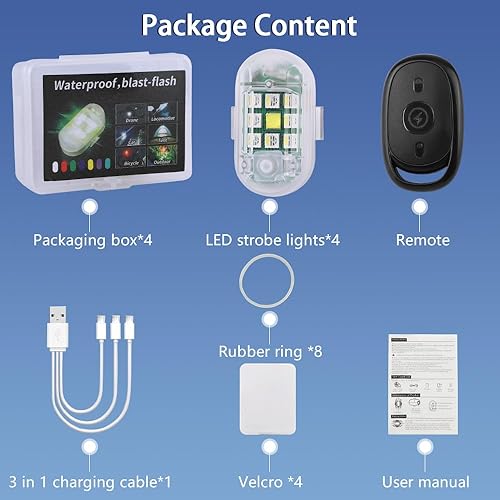 Miniatura 8 de Luces LED anticolisión con control remoto, luces estroboscópicas inalámbricas de 7 colores, carga USB, luces para motocicleta, drones, para