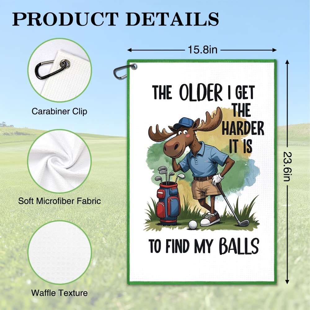 The Older I Get The Harder It is Golf Towel, Funny Moose Golf Bag Towel with Clip for Men, Golfing Accessories for Men, Golfing Gifts for Dad Grandpa, Father Day Retirement Gifts for Golfer Fan - Image 2