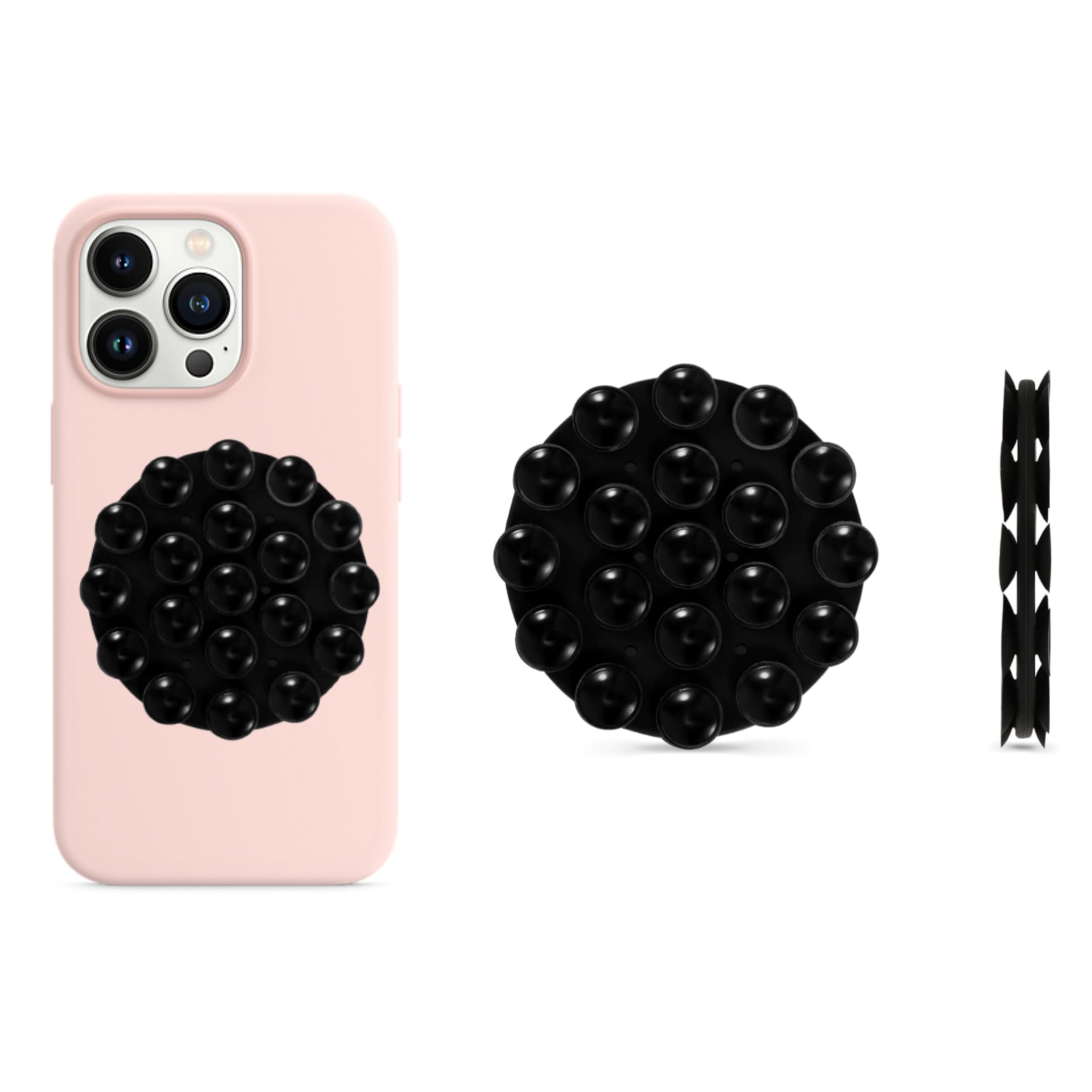 Silicone Suction Cup for Cellphone, Phone Mount Suction Cup, Suction Cup Phone Case for Hands-Free Toy Mirror Shower Phone Holder and Selfies Phone Accessory - 3MM (Black - Double Sided)-image-34