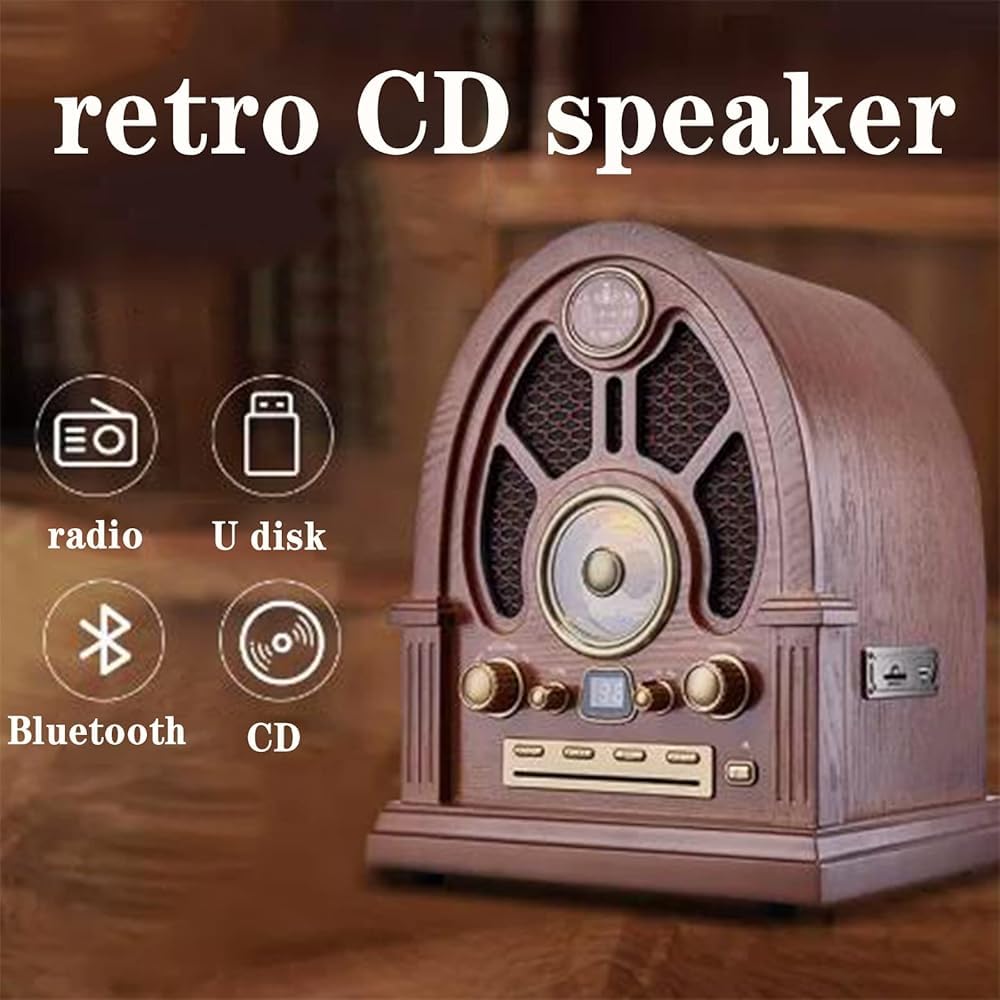 Głośnik Bluetooth z radiem FM/AM, przenośny system stereo z odtwarzaniem AUX i USB/SD/MMC, idealny dla osób starszych i dzieci, design retro
