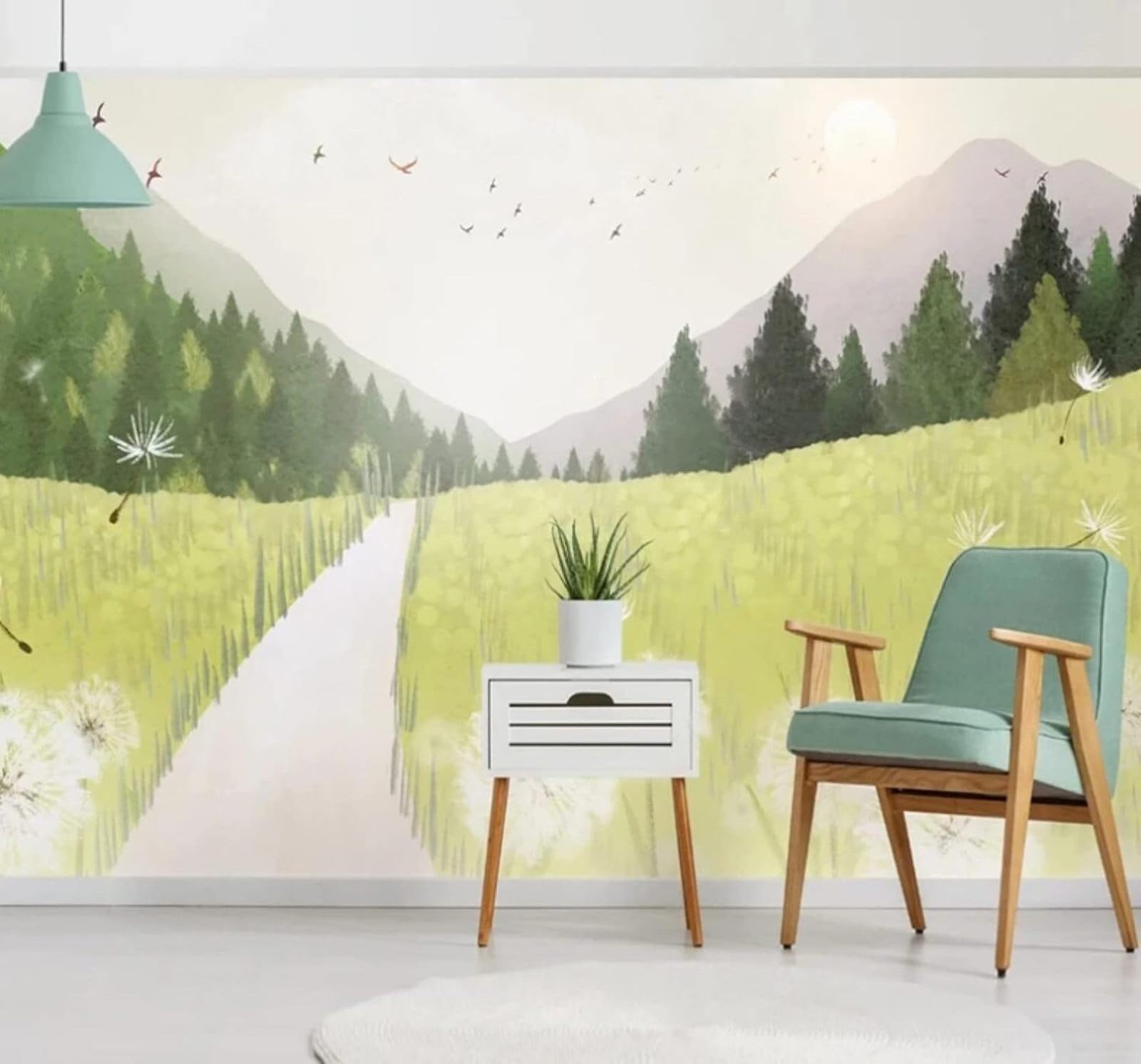 XLMING Hand Drawn Fresh Mountain Peaks Forest Landscape 3D Wallpaper Luxury Home Dining Decor Paste Sofa Living Room The Wall for Bedroom Mural-200cm×140cm