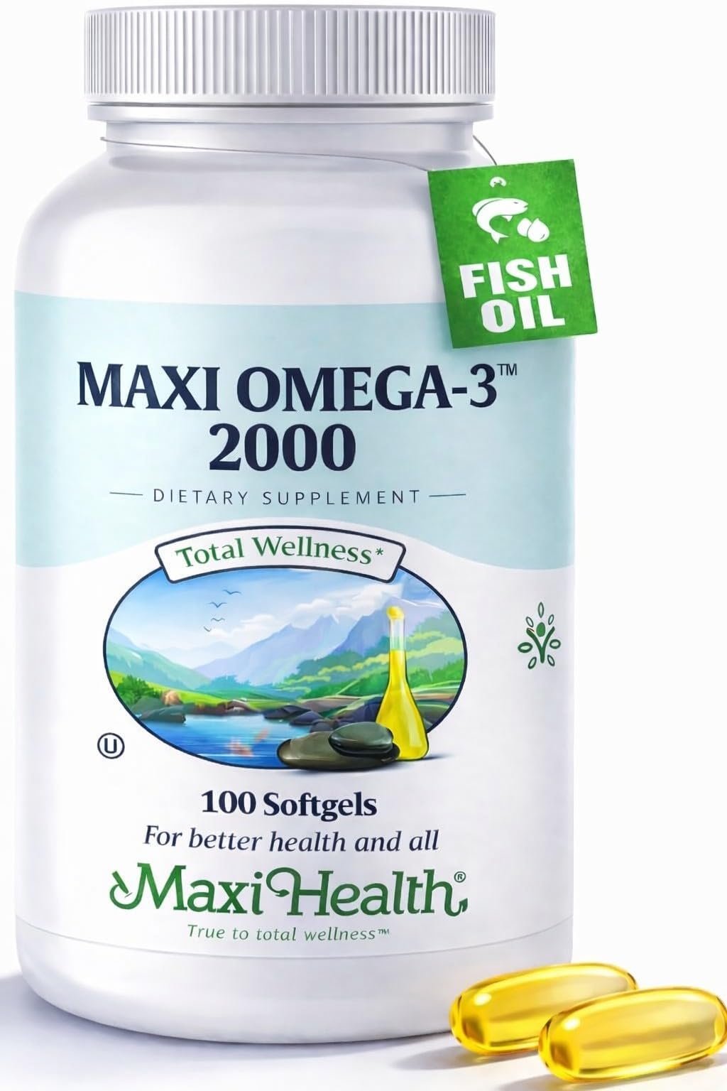 Omega 3 Fish Oil - Triple Strength 2000 mg Kosher Fish Oil Supplements - No Fishy Aftertaste Omega 3 Supplement - Burpless Fish Oil Omega 3 Fatty Acid Supplement with EPA and DHA (100 Softgels)