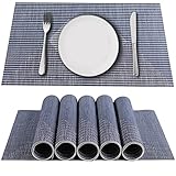 Winssigma Placemats Set of 6, Crossweave Woven Vinyl Heat-Resistant Non-Slip Placemat Washable PVC T