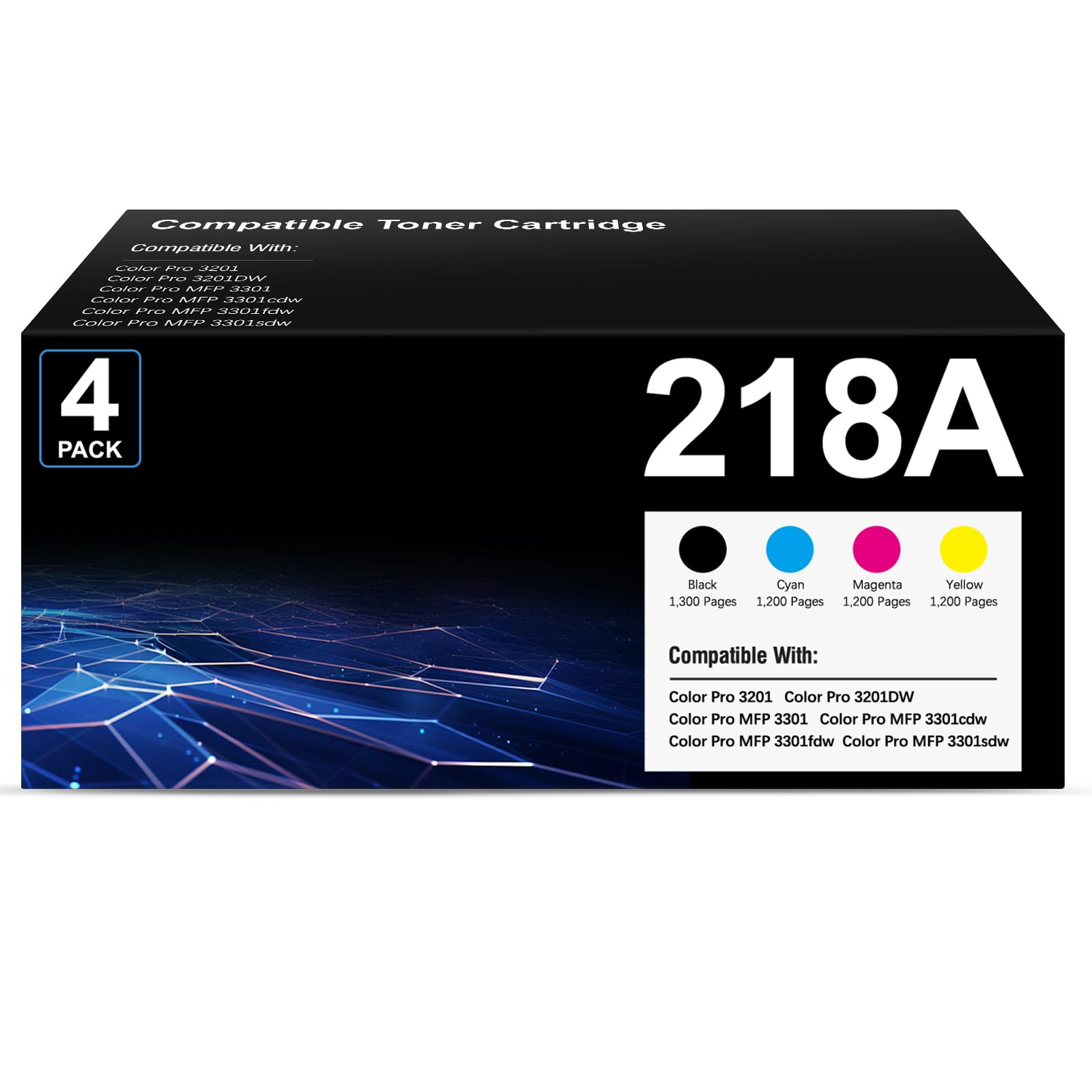 Photo 1 of 218A Toner Cartridges 4-Pack Compatible Replacement for HP Color Pro MFP 3301SDW 3301CDW 3301FDW 3201DW Printer 3301 3201 Series | W2180A W2181A W2182A W2183A