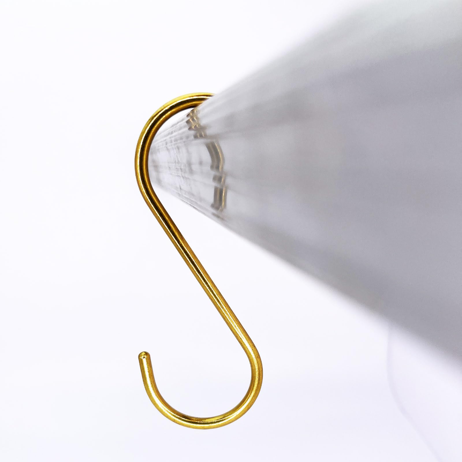 DaylyFav S Hooks, Solid Brass, Rounded-End Craftsmanship, Non-Magnetic, 7 Pack, Gold - for Kitchen Rack Rail Closet Dorm Hanging Pans Pots Coffee Mugs Jeans Towels Bags Purse