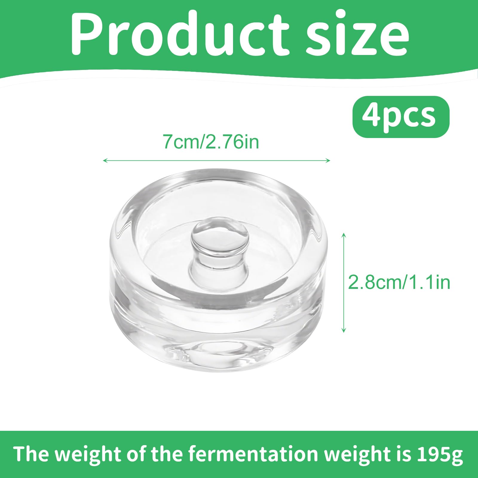Pesos de Fermentación de Vidrio 7cm, Juego de 4 Piezas con Mangos Ranurados para Chucrut, Kimchi, Encurtidos