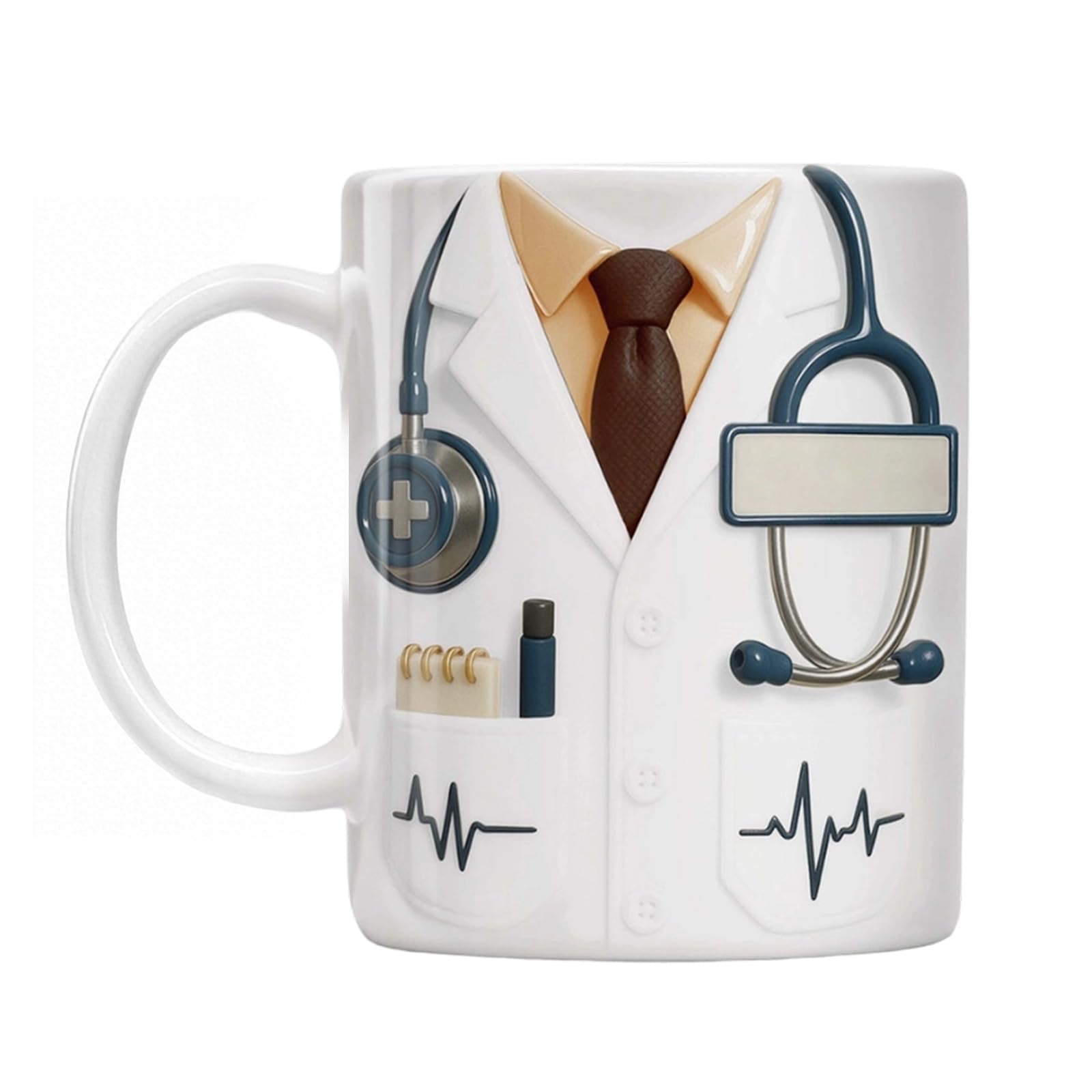 PANGBOER Ceramic Mug with Hospital Stethoscope Heartbeat Pattern Personalize Name Doctors and Nurses Comfort Handle Cup Hospital Professional Ceramic Coffee Cup Customizable Doctor Name Stethoscope