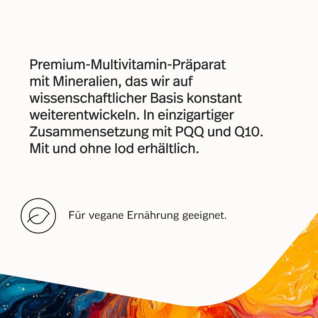 edubily® Das Multi - Multivitamin Kapseln als umfassende Mikronährstoff-Basis - mit 20 Mikronährstoffen, PQQ & Q10 - ohne unnötige Zusätze - 1 Kapsel täglich (90 Kapseln mit Iod)