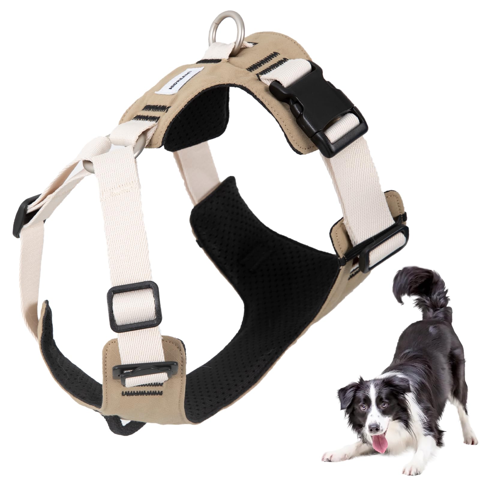 H-Style Harnais pour chien anti-traction, anti-étranglement en nylon avec clips avant et arrière et 4 boucles réglables jusqu'à 35 kg (marron, L)