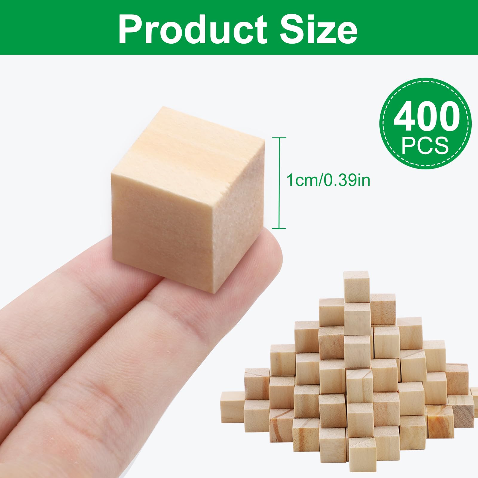400 sztuk drewnianych kostek 10 mm drewniane kwadratowe klocki do majsterkowania, naturalne | Małe drewniane kostki, do majsterkowania, bloków drewnianych, kwadratowych, do malowania, rzemiosła, dekoracji, liczb