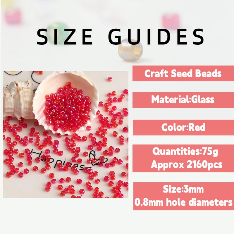 75grams Red Seed Beads Small Glass Bead 3MM Seed Beads for Bracelet Making Jewerly Making Embroidery Beading - Image 2