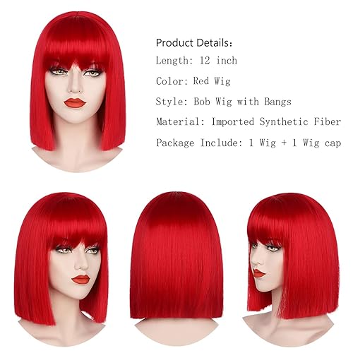 Miniatura 3 de Pelucas estilo melena corta para las mujeres, corto recto, linda peluca natural, resistente al calor, sintética, pelucas para fiesta, uso diario,