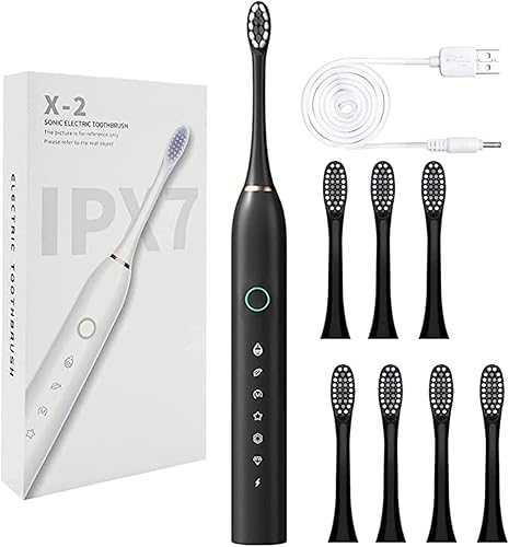Mosunx Cepillo de dientes eléctrico, cepillo de dientes eléctrico automático recargable por USB, temporizador inteligente de 6 velocidades IPX7,