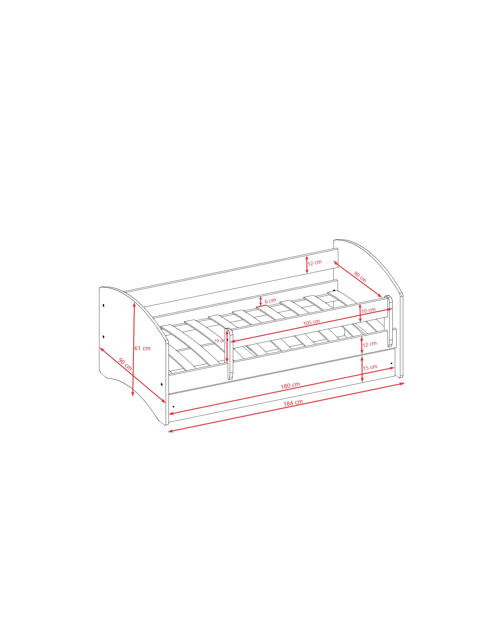 Cama Infantil 80x180 Cama para Niños Blanca con Barrera de protección contra caídas. cajones extraíbles y Base de Listones para niñas y niños - 80 x 180 cm Bomberos
