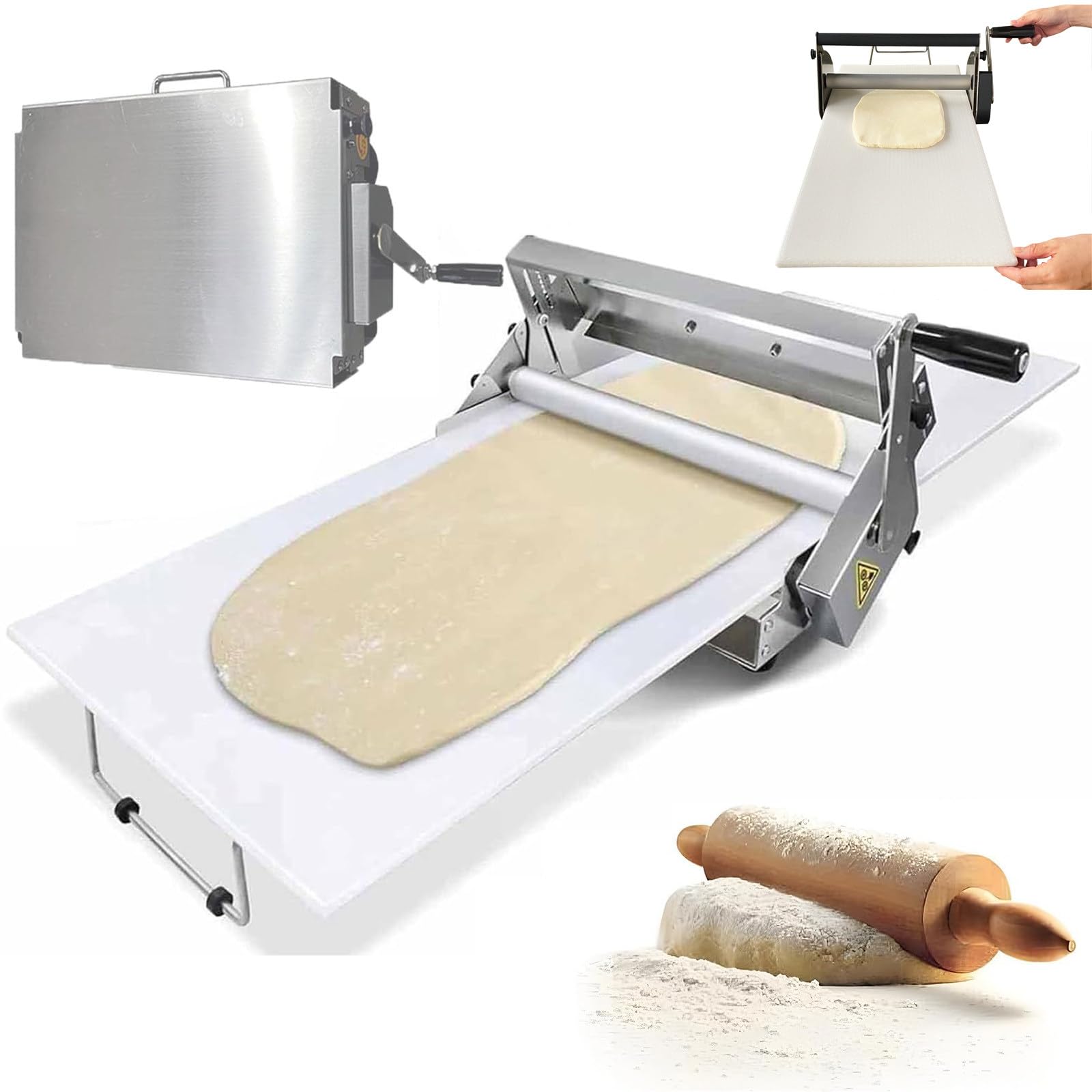 Handelsüblicher faltbarer Teigausleger, verstellbare Dicke 0–17,5 mm/0–27 mm, Edelstahl-Gebäckroller für Pizza, Croissants, Kuchen, Fondant