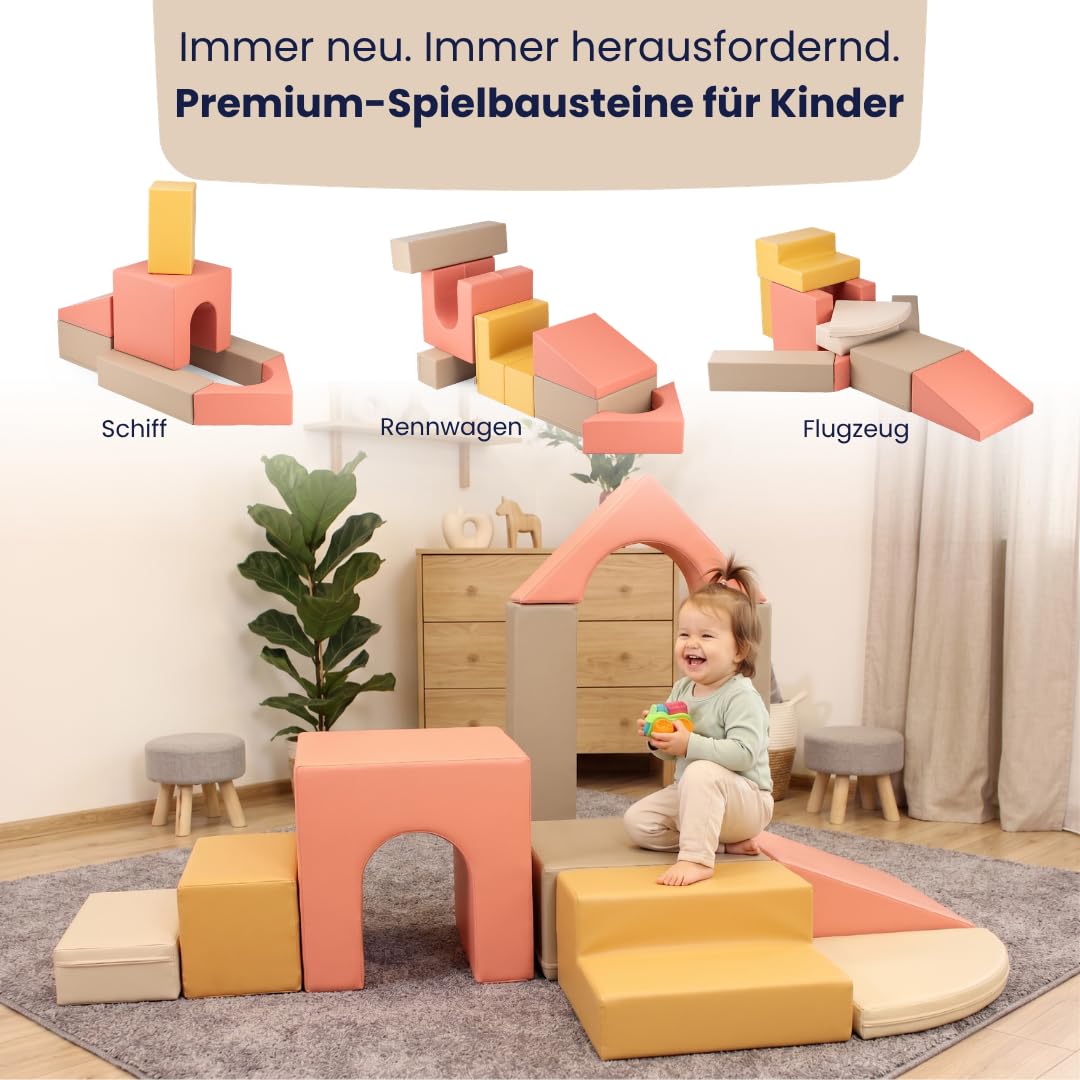 IGLU SOFT PLAY Baby Gym 10-teiliges Kletterset (Pastel Autumn) | Firm Step Schaumstoff | Veganes Leder | CE-zertifiziert | Fördert Motorik & Kreativität | Leicht zu Reinigen | Leicht
