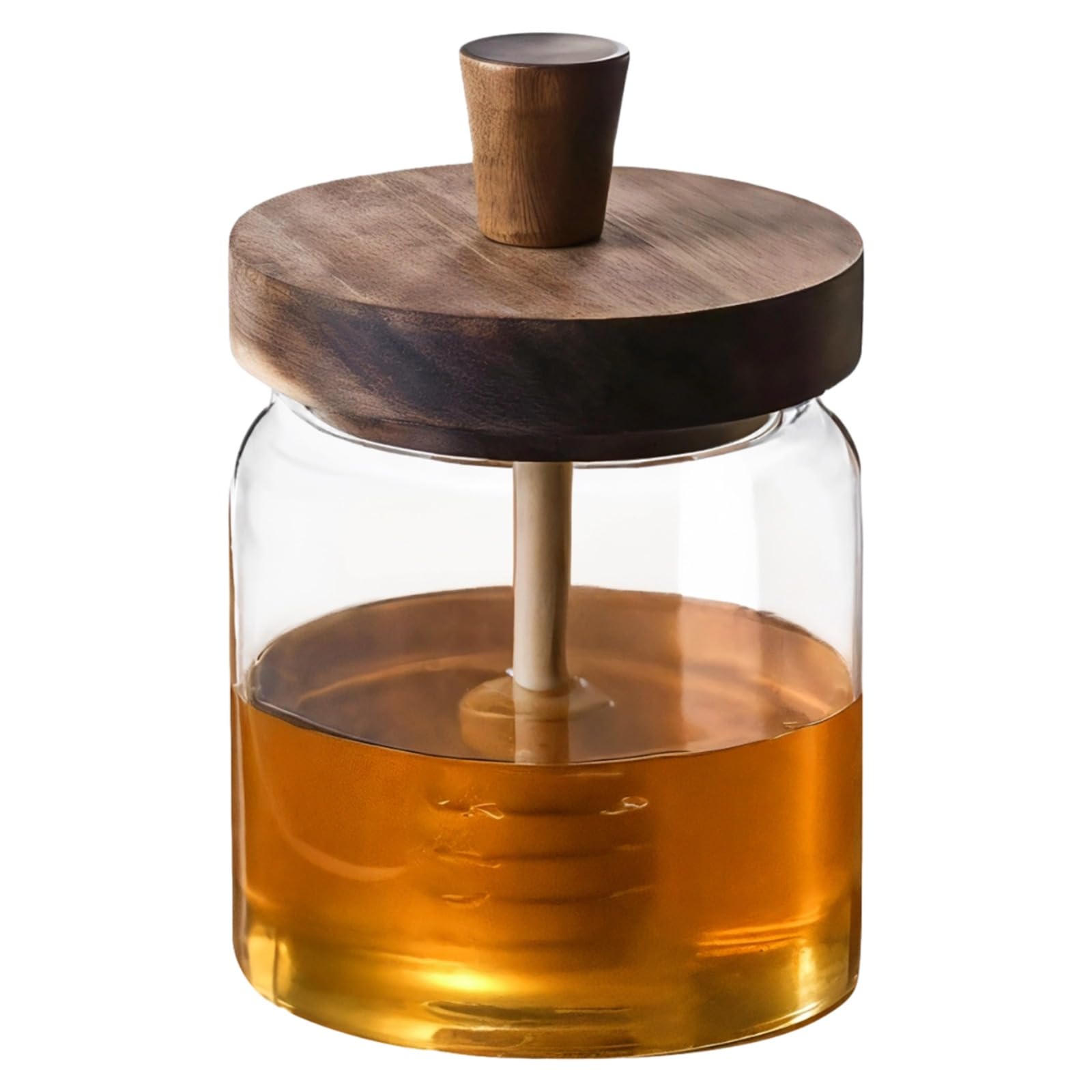 Packool Clear Airtight Glass Honey Jar, High Borosilicate Glass Honey Dispenser With Lid, Built-In Honey Dipper, Glass Honey Container
