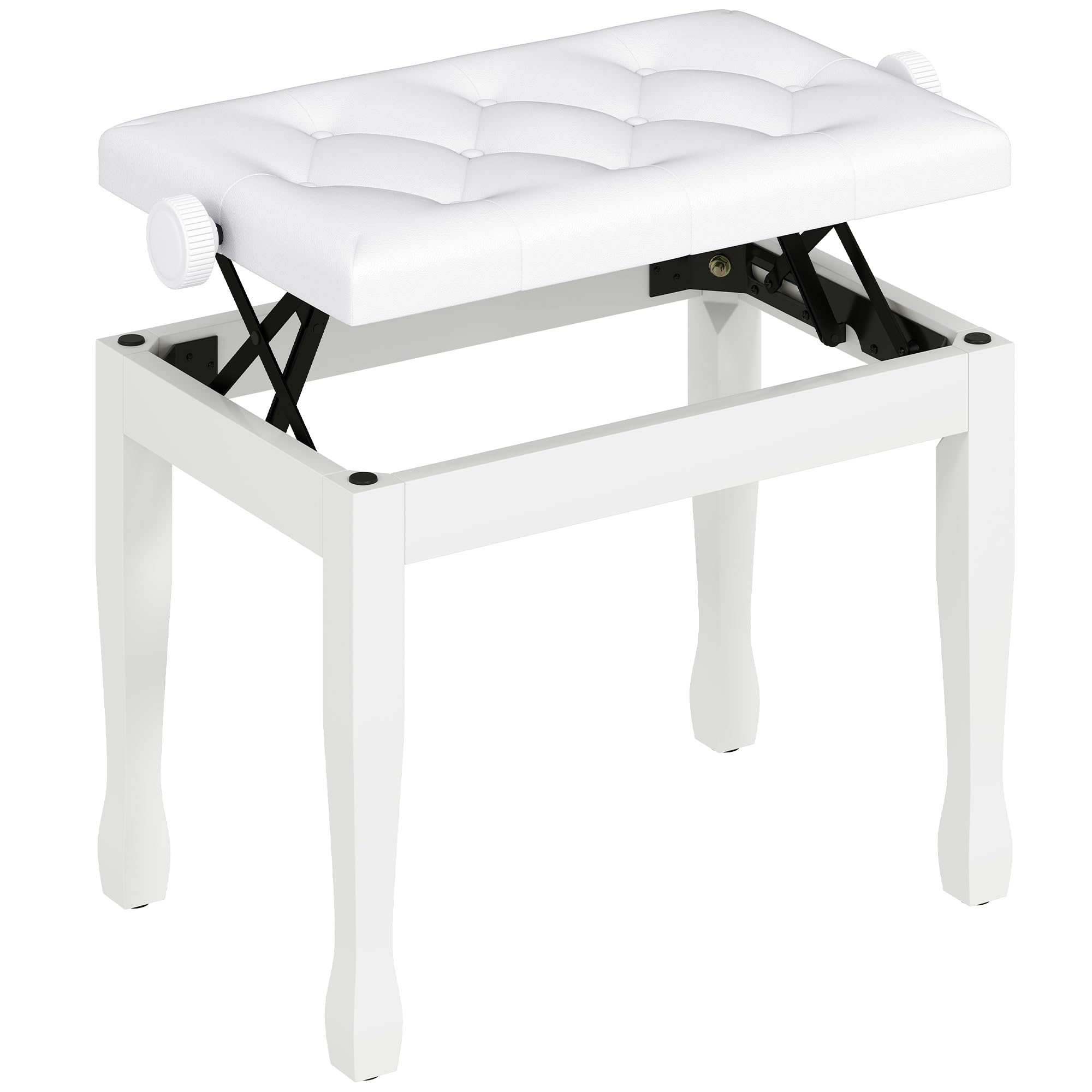 HOMCOM Banc de Piano, Banc de Clavier réglable en Hauteur en Bois Massif, Tabouret Piano avec siège rembourré polyuréthane à 10 Boutons, Stable et antidérapant, Charge 200kg, Blanc