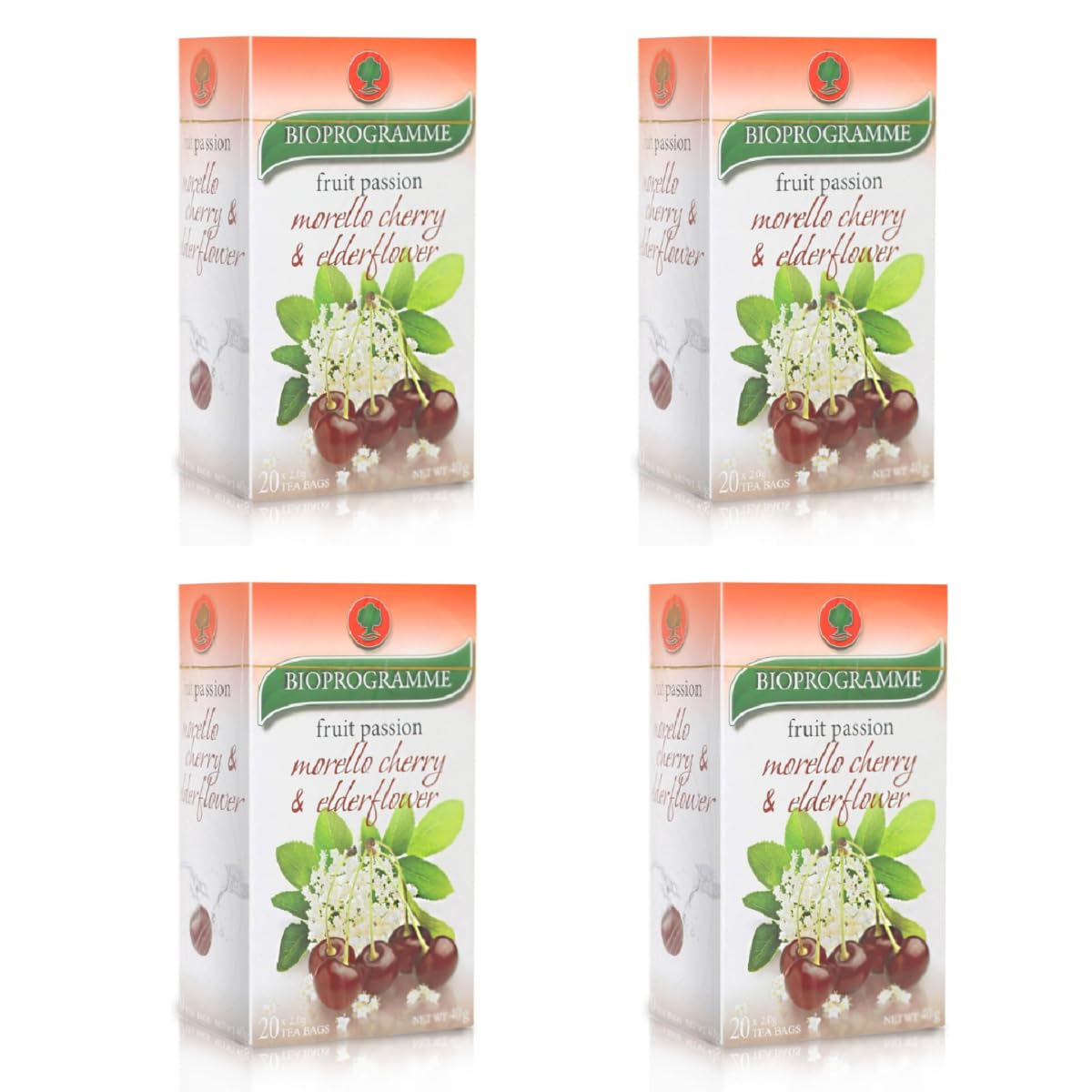 80 Tea Bags Morello Cherry & Elderflower - 4 Boxes (2g Bags Each) Herbal Tea