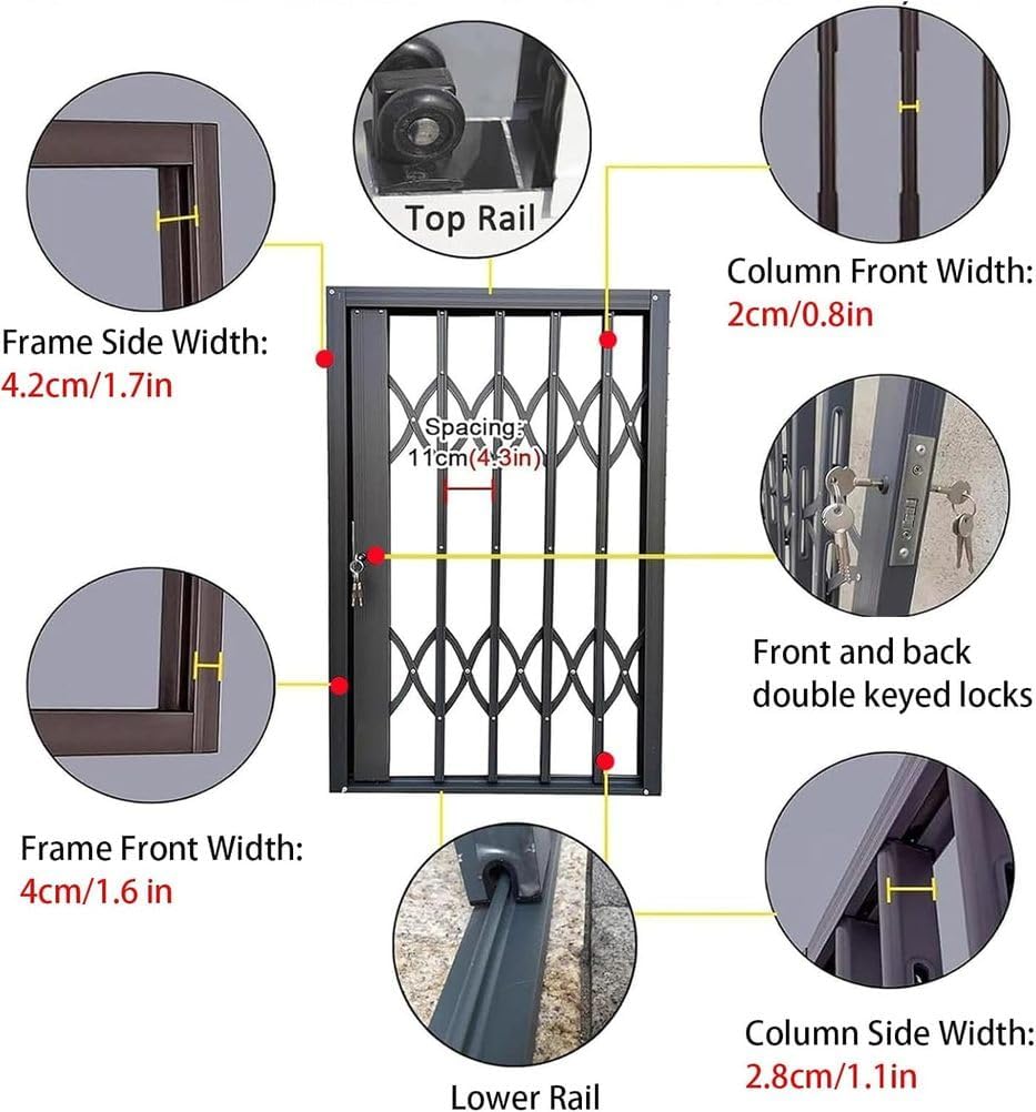 Folding Metal Window Safety, Widened Burglarproof/Window Grilles, Child and Pet with Locks,W60xh110cm/24x44in