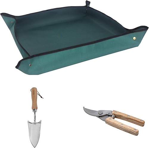 Rooty Juego de 3 piezas de paleta de mano, tijeras de podar y alfombrilla de trasplante para mujer, kit de accesorios para amantes de las plantas de