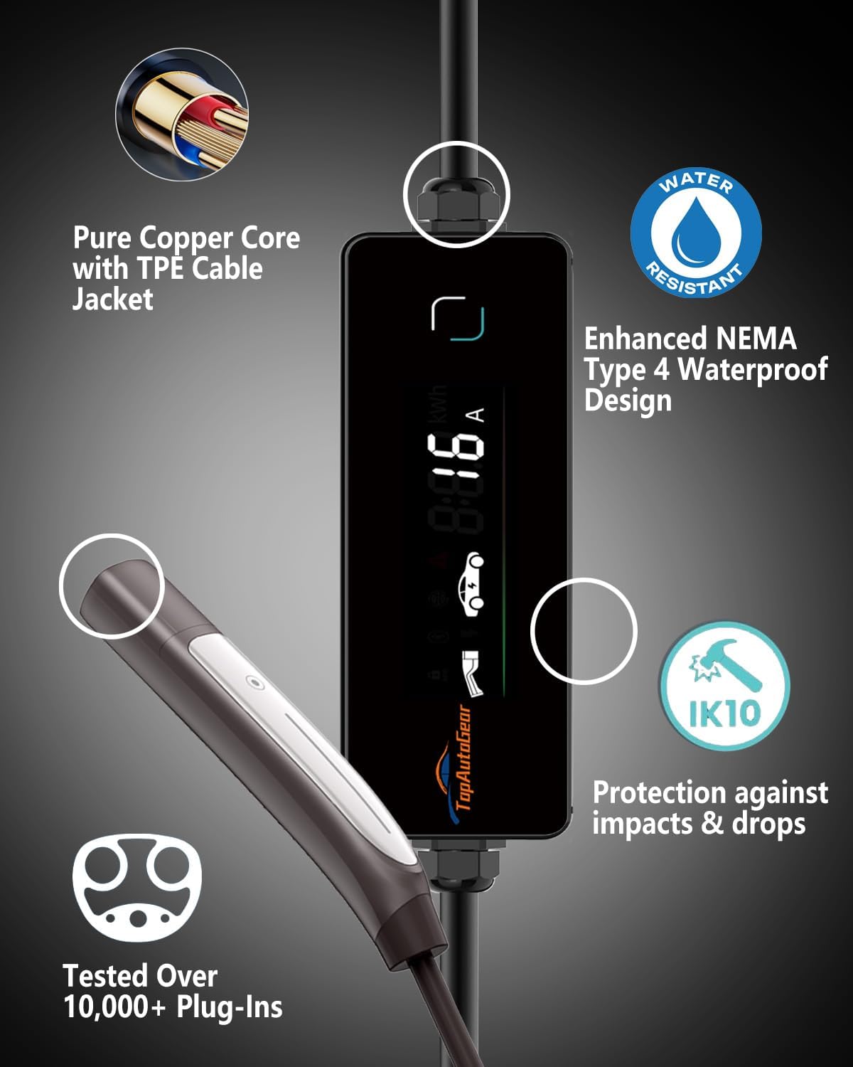 Portable EV Charger 16A 110V/240V Level 1 & Level 2 Electric Vehicle Charger NACS Compatible with Tesla J1772 EVs, Home Travel Plug-in Charging Cable with Carry Case