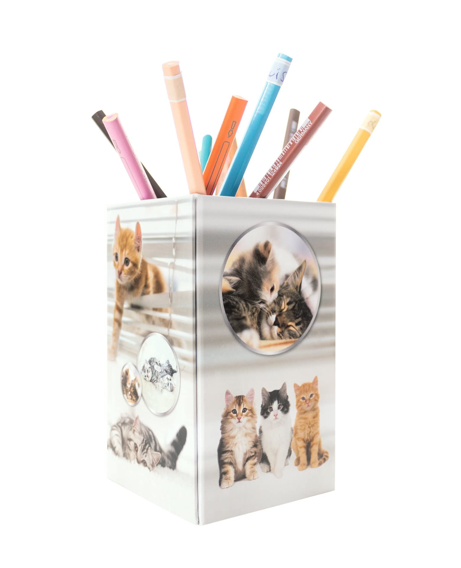 HERMA 19733 Cat Pen Holder, Foldable Sturdy Cardboard Desk Pen Holder for Girls and Boys, Rectangular Pencil Cup for Colouring Pencils, Markers, Pencils, Makeup Brushes