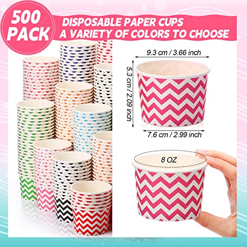 Image of Zeyune 500 Pack 8 oz Ice Cream Cups Disposable Bulk Ice Cream Sundae Bowls Paper Dessert Snack Frozen Yogurt Cups for Hot or Cold Food Wedding Baby Shower Birthday Bar Party Supplies, 10 Colors
