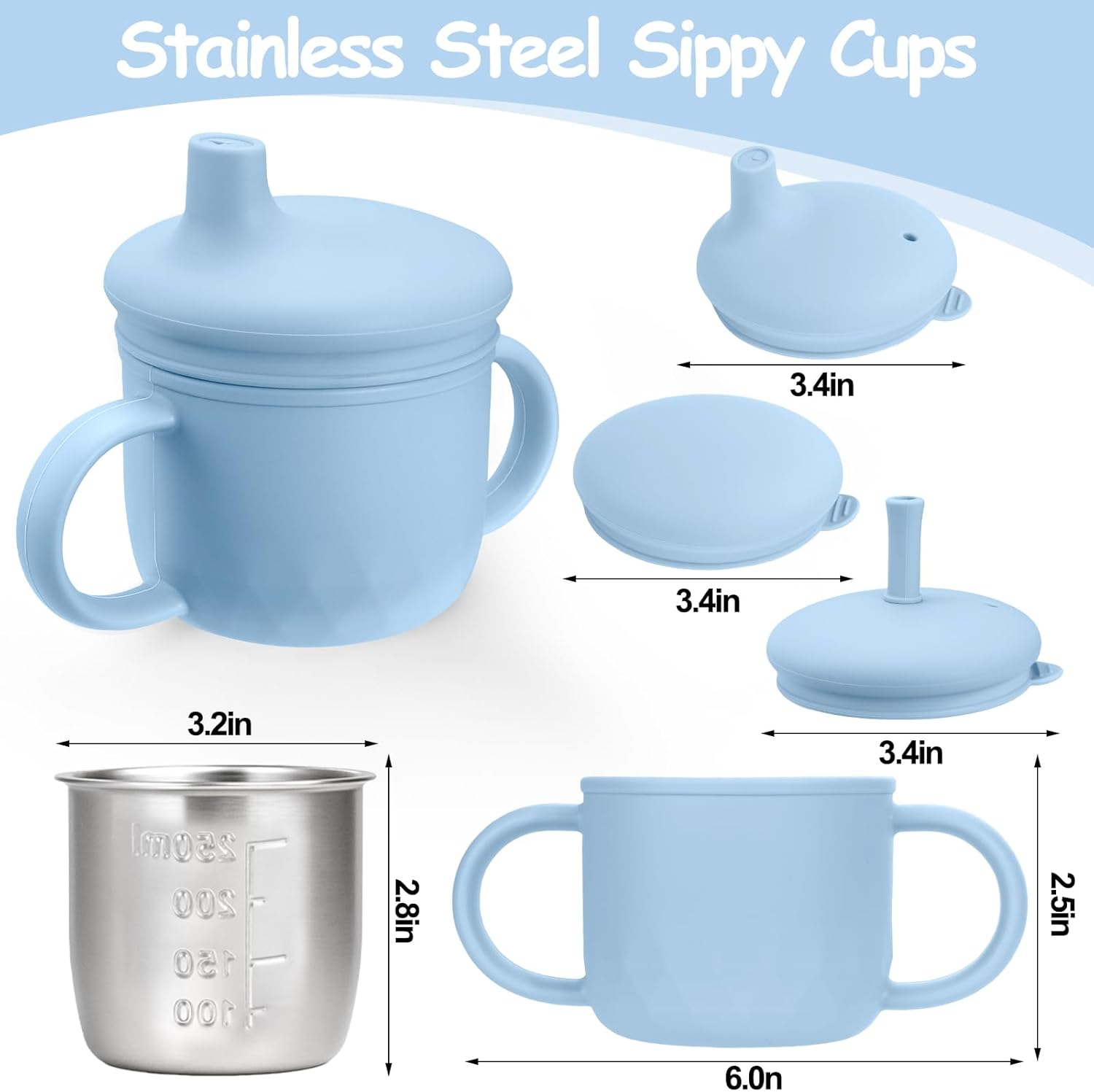 Mity rain 3-In-1 Stainless Steel Sippy Cup for 6+ Month Old, Baby Straw Cups for Toddlers 1-3 with Travel Lid, Silicone Straw, Replacement Straw & Cleaning Brush - 8oz Toddler Cups Spill Proof Set - Image 5