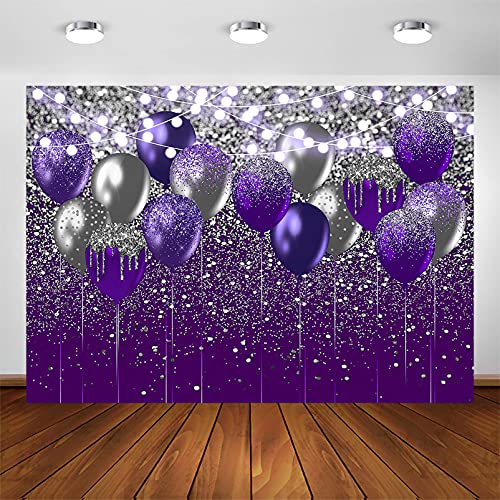 Avezano Purple and Silver Glitter Backdrop for Birthday Wedding Prom Graduation Photography Background Party Glitter Gold Purple Balloon Party Decorations Photoshoot (10x7ft, Purple and Silver)