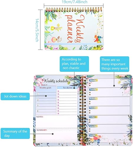 Miniatura 2 de Ainiv Agenda semanal agenda semanal sin fecha para profesores de año académico con horario diario y objetivos semanales bonita agenda de tareas con