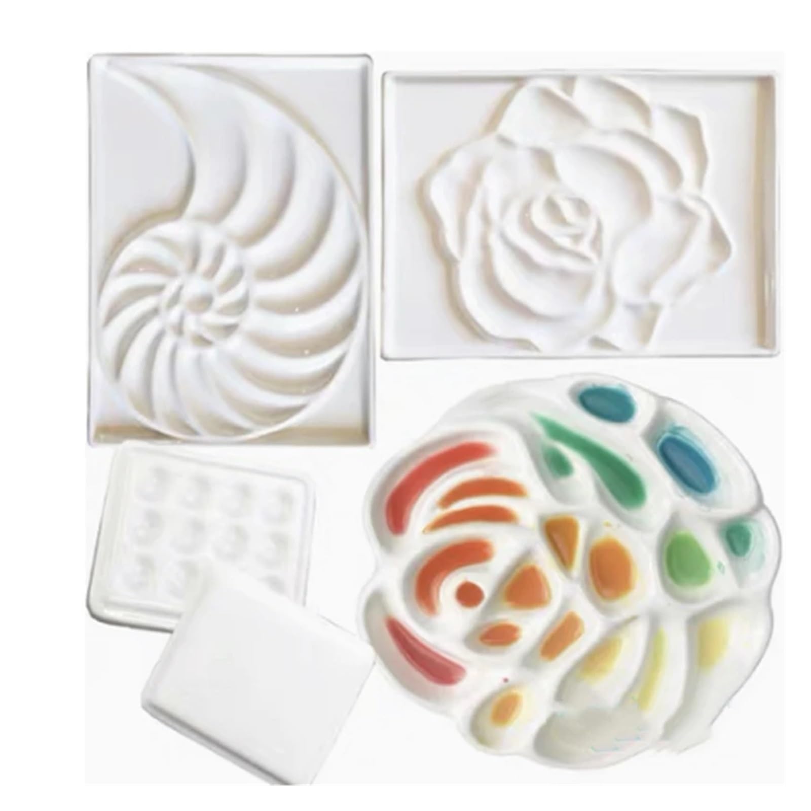 Keramikpalette Keramik-Künstler-Aquarell-Palette, Rosenförmige Gouache-Keramik-Palette, Bone China, blumenförmige Malutensilien(Rectangular Rose)