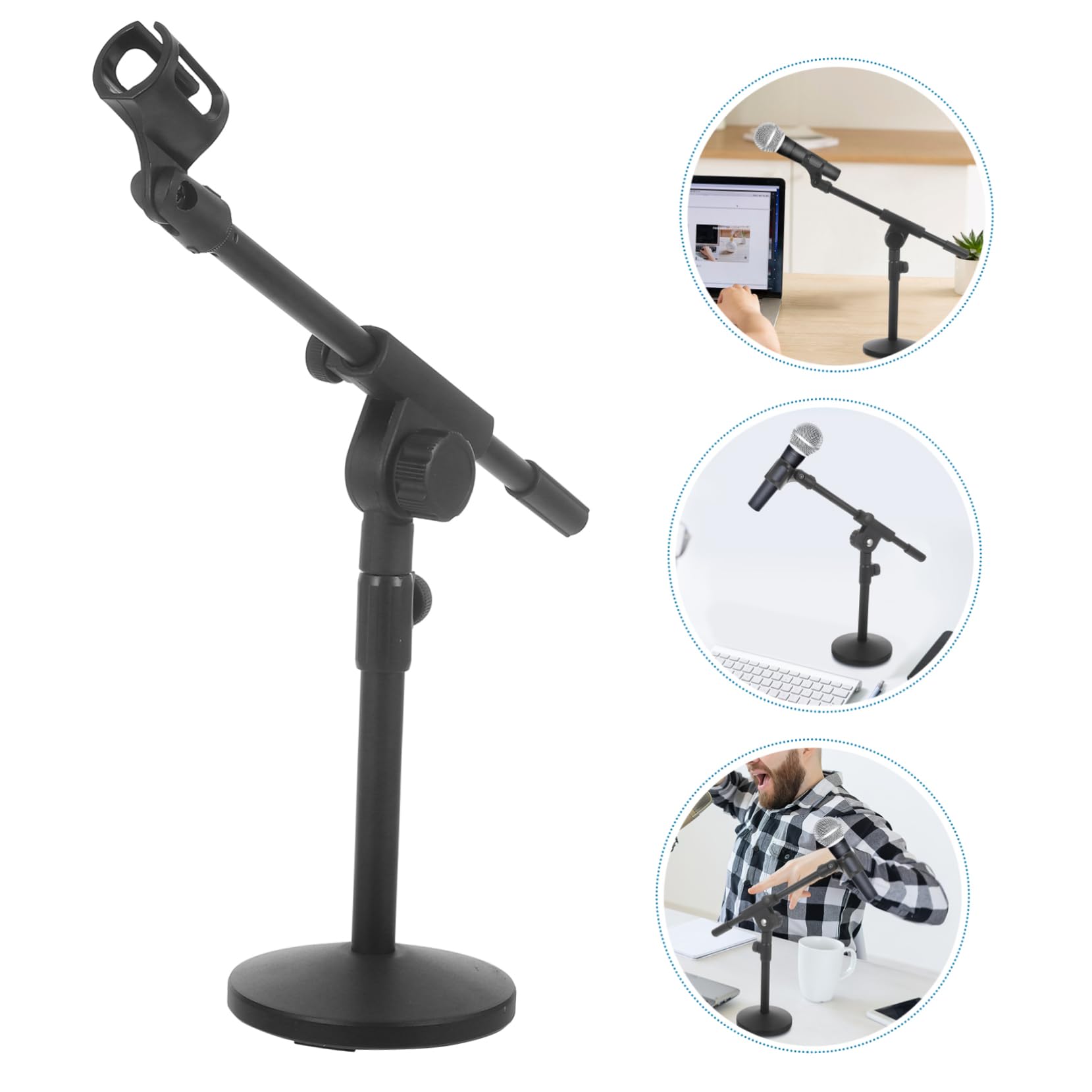 Mikinona Supporto Compatto e Facile da Usare per Microfono da Tavolo in Ferro Nero e Braccio Regolabile con Base Rotonda Pesante per Podcast e Videoconferenze