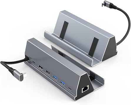 Multi Function Docking Station for Steam Deck Dock HDMI HD 4K60HZ 7-in-1 Gaming Docking Station PD Charging Port + HD /4K+USB3.0 * 3+RJ45 /1000M BS-107-Grey