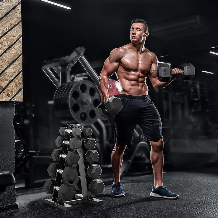 Image of SPANCO Weight Plates Storage Rack, Plate Stand and bar Holder, Weight Plate Rack with Barbell Holders, Weight Plate Organizer Compact Exercise Equipment Storage Rack