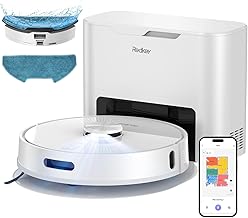 Redkey R10 Aspirateur Robot avec Station de Vidange, Fonction Lavage Auto-Nettoyant 90 Jours, Réservoir d'eau 350 ML, 4000 Pa, Navigation LDS pour Tapis, Poils d'animaux et Sols Durs