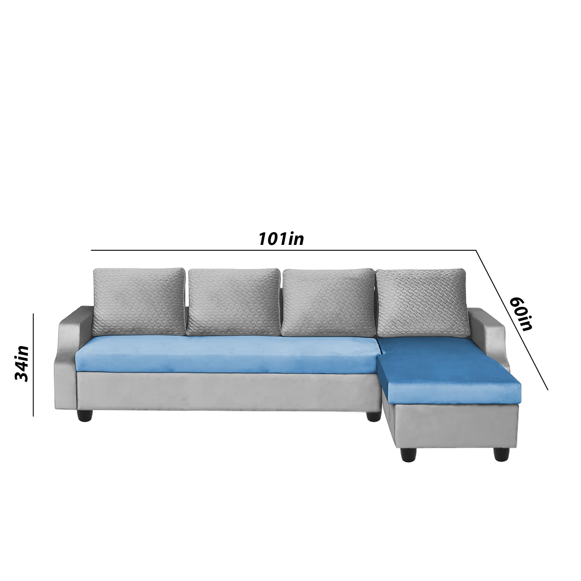 BRAXTON Oscar RHS 6 Seater L Shape Sofa Set for Living Room (Turquise Grey Fabric) Premium Fabric Sofa 2
