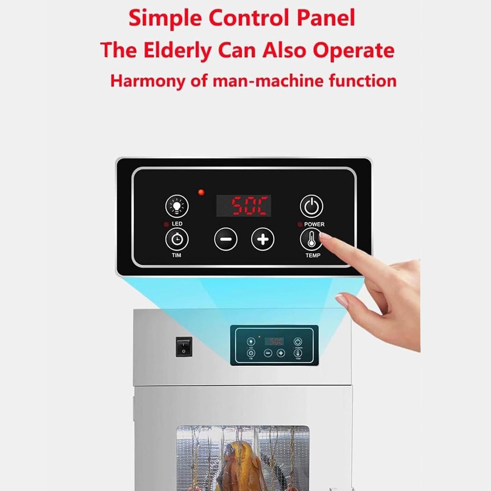 Disidratatore per alimenti grande commerciale da 800 W, armadio essiccante in acciaio inossidabile carne secca, manzo, pollo, carne, frutta, erbe aromatiche, controllo della temperatura da 30 a 90 ℃
