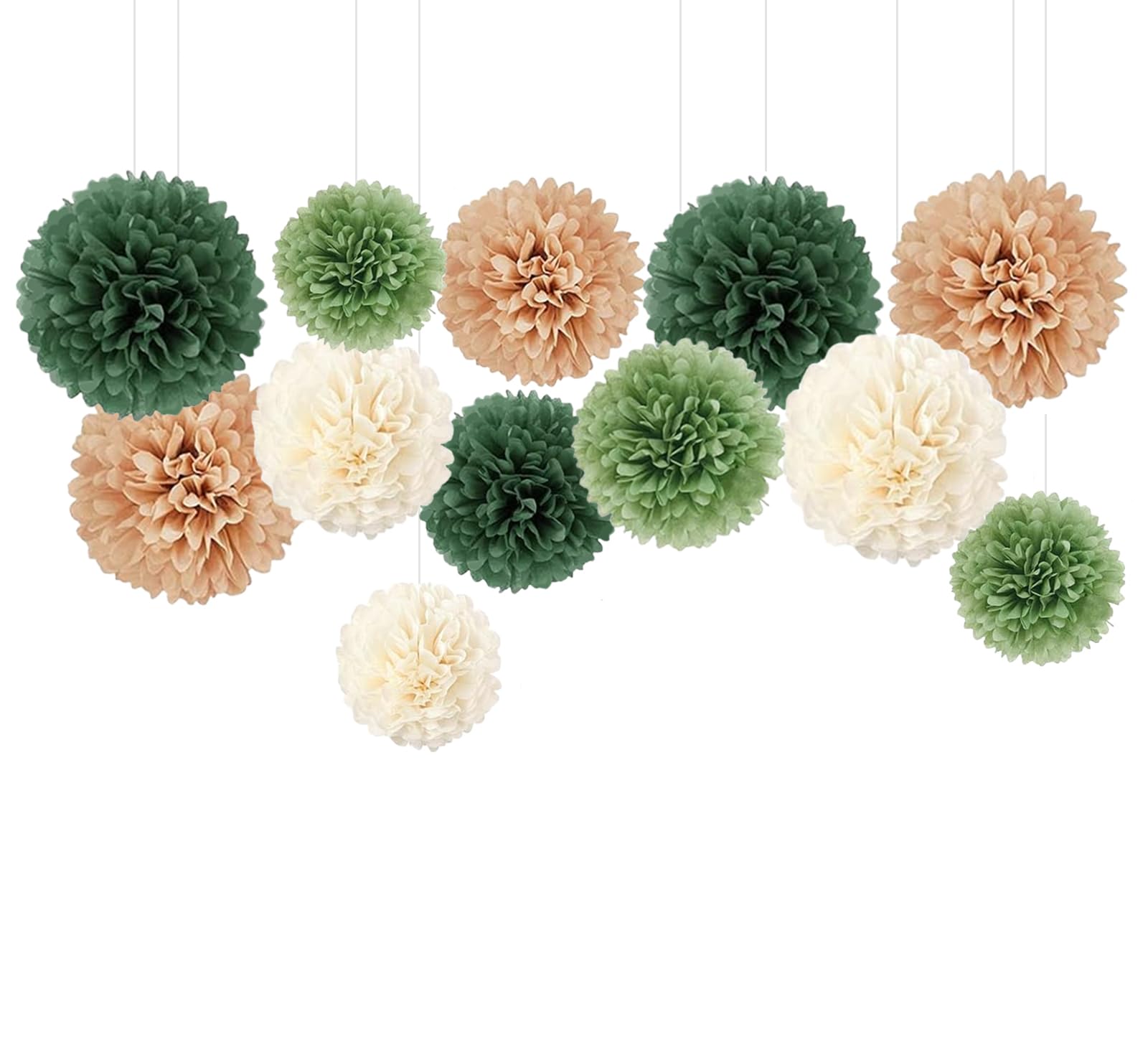 Capesaro Olive Sage Green 12PCS Paper Pom Poms Party Decorations for Natural Green Boho Safari Jungle Party,Hanging Tissue Paper Flowers for Engagement,Wedding,Baby Shower