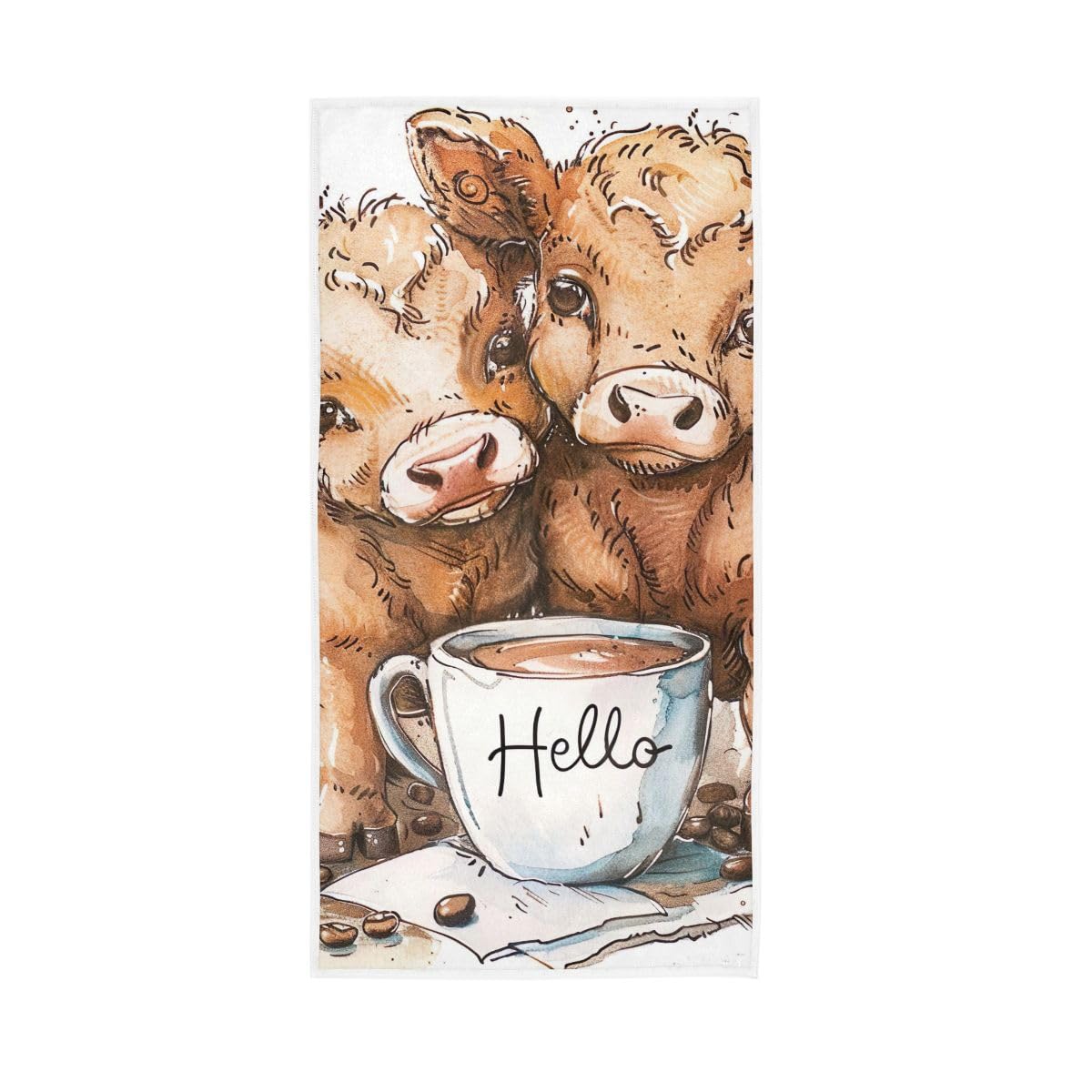 HUYGD Cute Cows and Coffee Hand Towels, 15 x 30 Inches, Soft Highly Absorbent Towels for Bathroom Gym Hotel