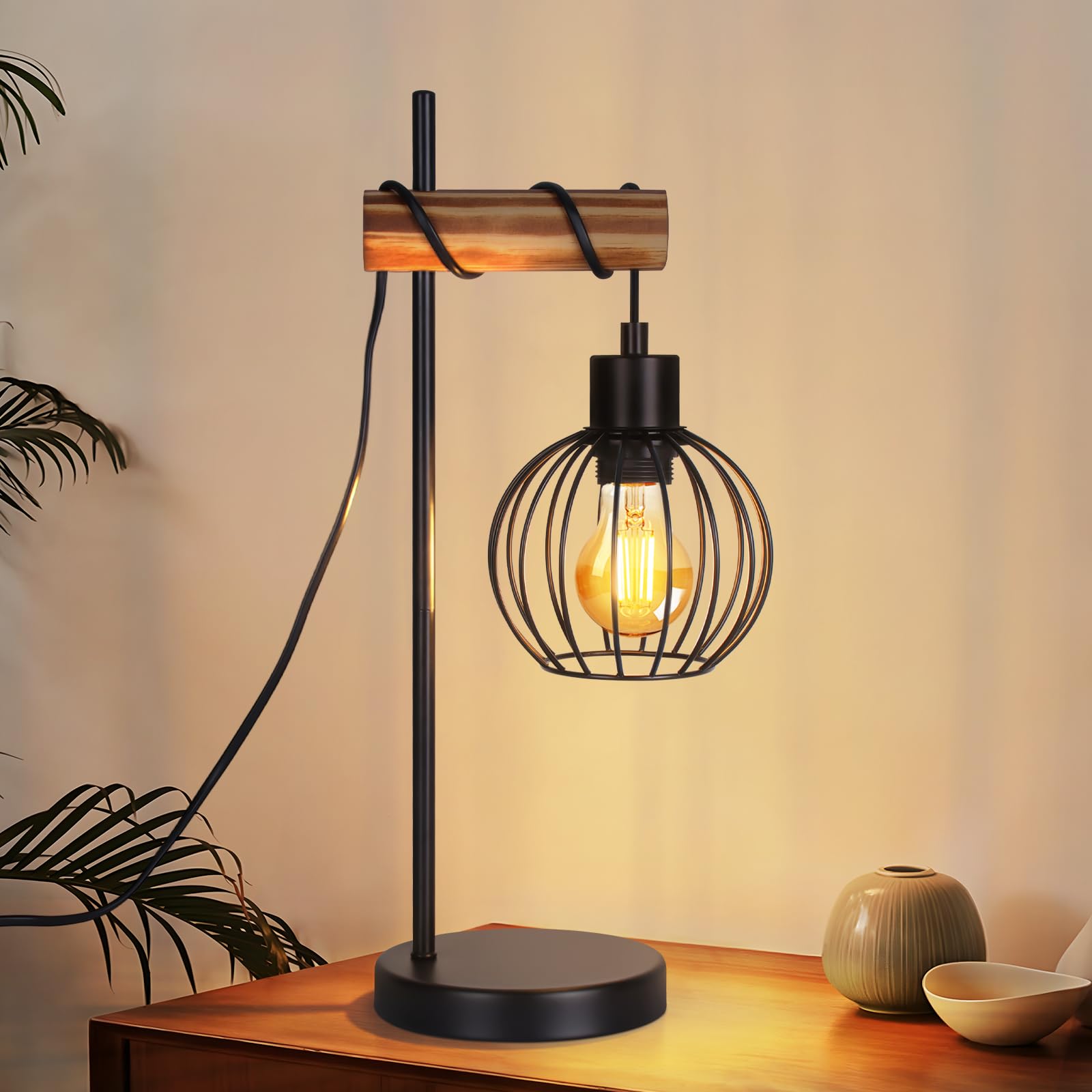 ZMH Lampada da tavolo vintage, lampada da comodino per soggiorno E27: | lampada da tavolo retrò a 1 luce in design industriale in metallo nero, lampada da comodino con cavo - senza lampadina