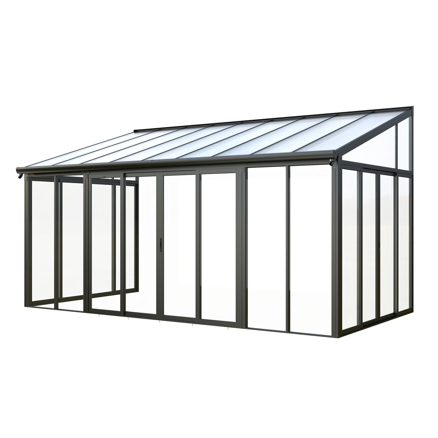 Juskys Jardin d'hiver de 15 m² - parois cristallines, Portes coulissantes Doubles et Protection UV - abri étanche et résistant à l'hiver en Aluminium - Gris